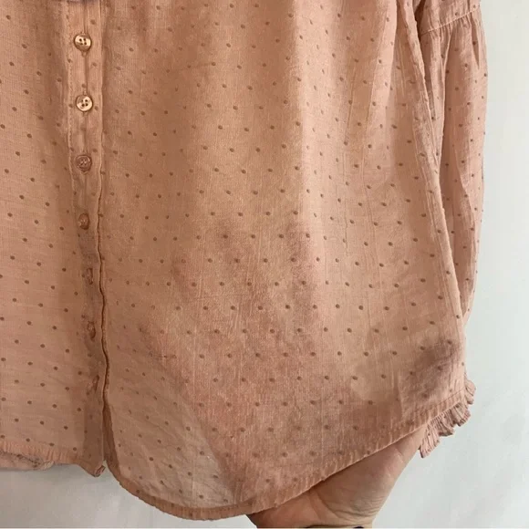 Zara Sheer Blush Pink Polka Dot Blouse with Neck Tie, Size S - Picture 6 of 8